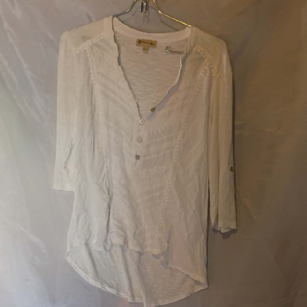 Democracy White Button-Front Henley Tunic